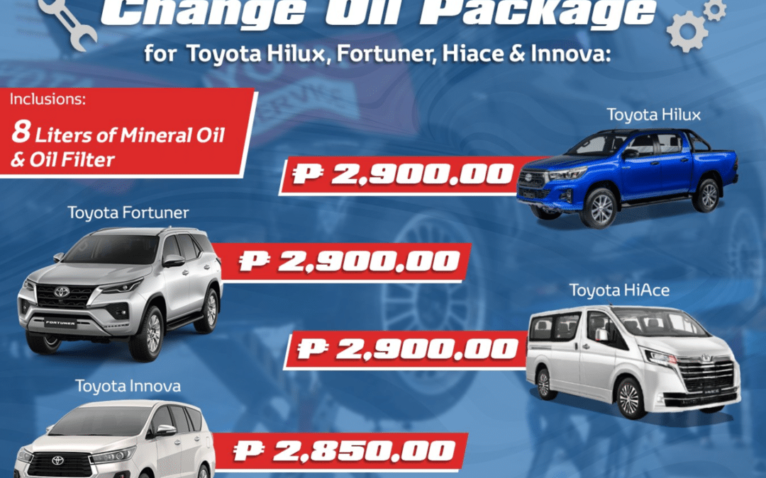 Change Oil Package for Toyota Hilux, Fortuner, Hiace and Innova